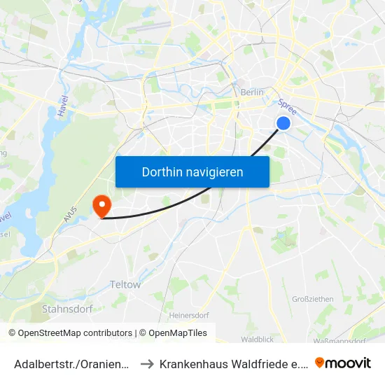 Adalbertstr./Oranienstr. to Krankenhaus Waldfriede e. V. map