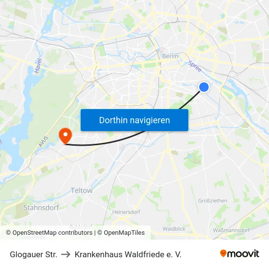 Glogauer Str. to Krankenhaus Waldfriede e. V. map