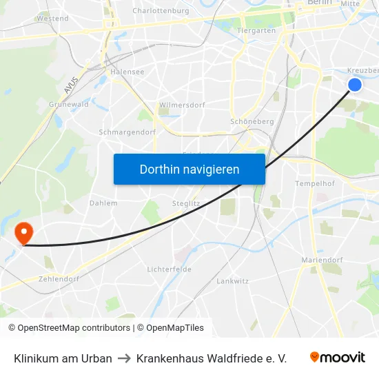 Klinikum am Urban to Krankenhaus Waldfriede e. V. map