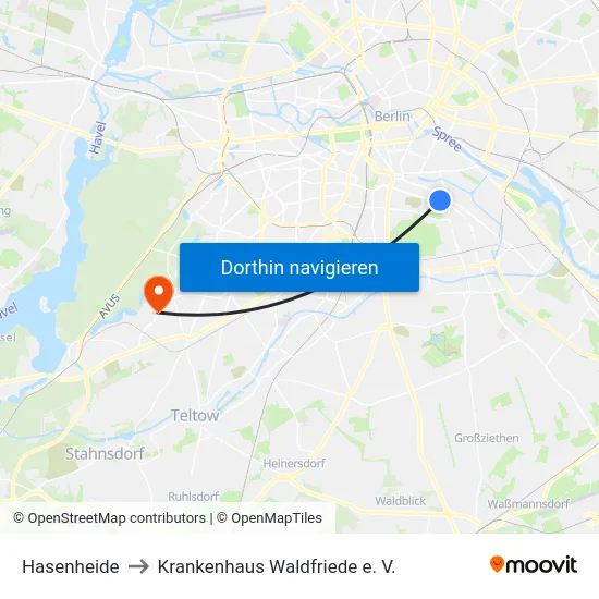 Hasenheide to Krankenhaus Waldfriede e. V. map