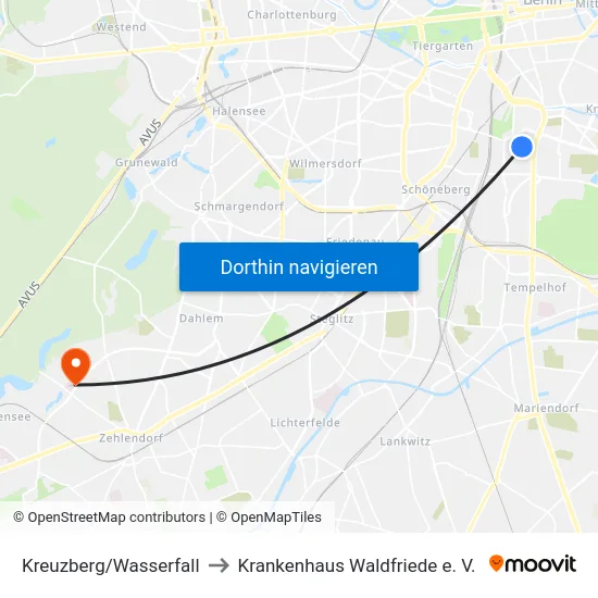 Kreuzberg/Wasserfall to Krankenhaus Waldfriede e. V. map