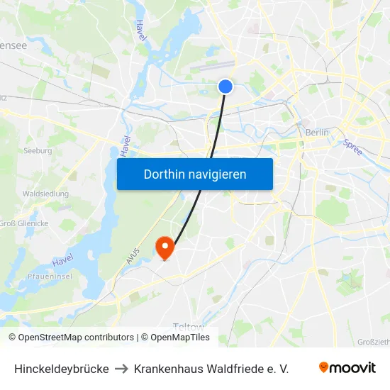 Hinckeldeybrücke to Krankenhaus Waldfriede e. V. map