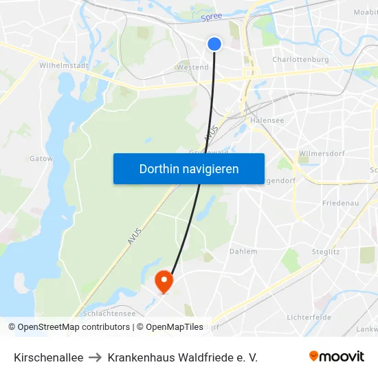 Kirschenallee to Krankenhaus Waldfriede e. V. map