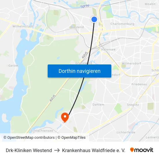 Drk-Kliniken Westend to Krankenhaus Waldfriede e. V. map