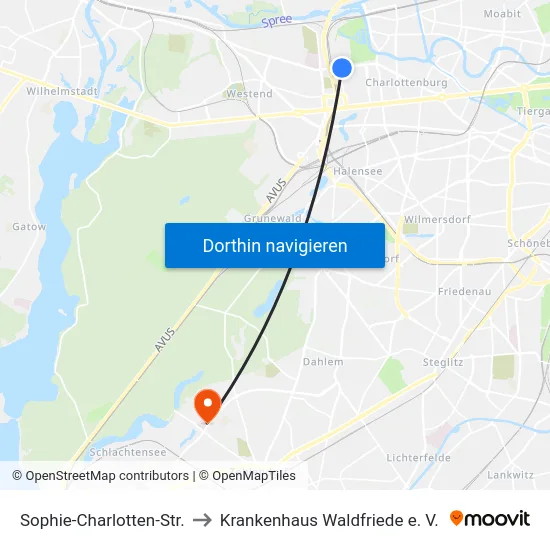 Sophie-Charlotten-Str. to Krankenhaus Waldfriede e. V. map