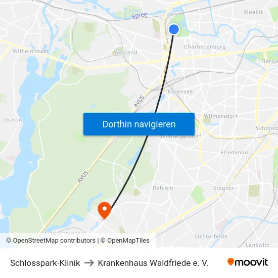 Schlosspark-Klinik to Krankenhaus Waldfriede e. V. map