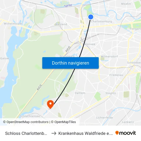 Schloss Charlottenburg to Krankenhaus Waldfriede e. V. map