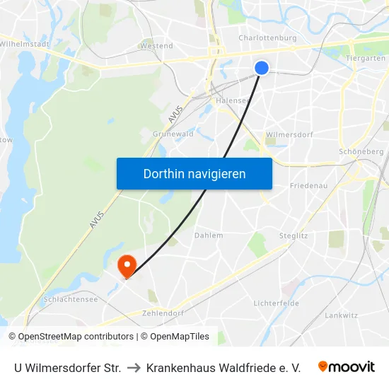 U Wilmersdorfer Str. to Krankenhaus Waldfriede e. V. map