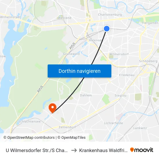 U Wilmersdorfer Str./S Charlottenburg to Krankenhaus Waldfriede e. V. map