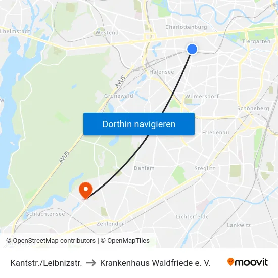 Kantstr./Leibnizstr. to Krankenhaus Waldfriede e. V. map