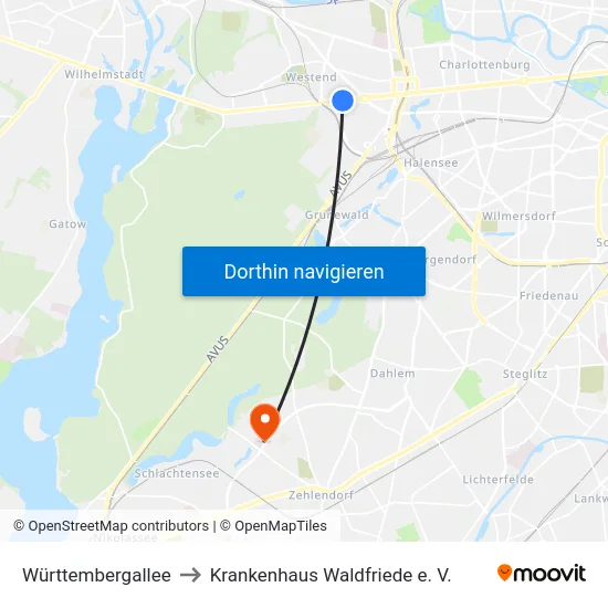 Württembergallee to Krankenhaus Waldfriede e. V. map