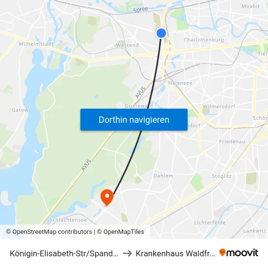 Königin-Elisabeth-Str/Spandauer Damm to Krankenhaus Waldfriede e. V. map