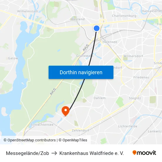 Messegelände/Zob to Krankenhaus Waldfriede e. V. map