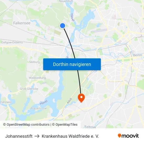 Johannesstift to Krankenhaus Waldfriede e. V. map