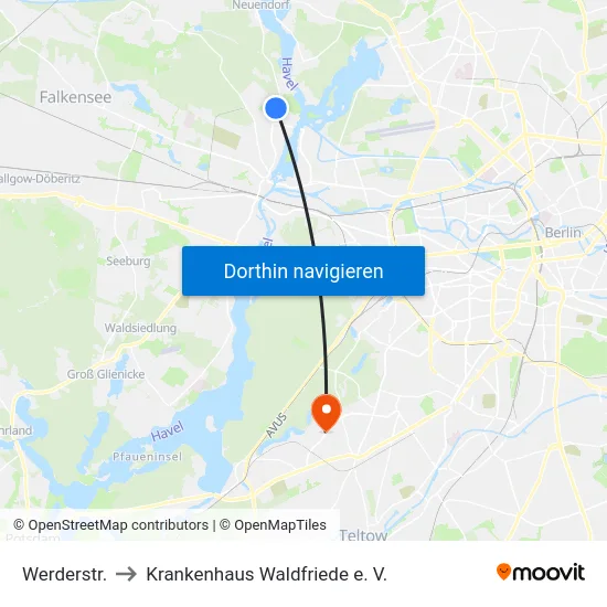 Werderstr. to Krankenhaus Waldfriede e. V. map