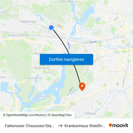 Falkenseer Chaussee/Stadtrandstr. to Krankenhaus Waldfriede e. V. map