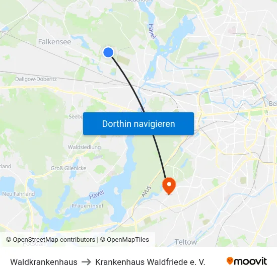 Waldkrankenhaus to Krankenhaus Waldfriede e. V. map