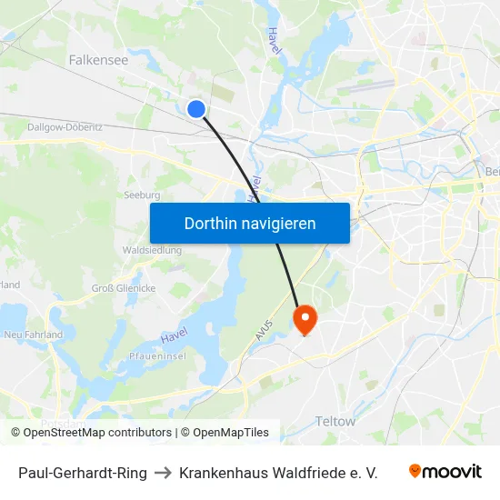 Paul-Gerhardt-Ring to Krankenhaus Waldfriede e. V. map