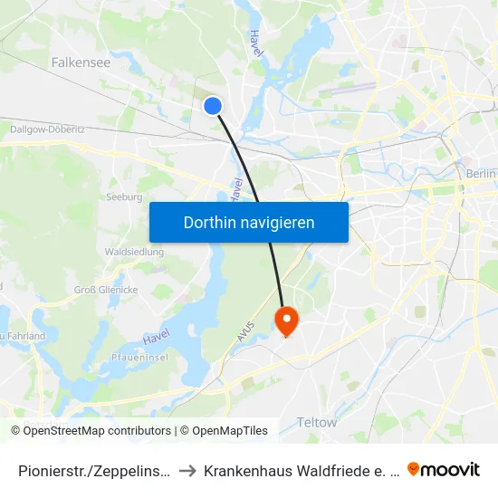 Pionierstr./Zeppelinstr. to Krankenhaus Waldfriede e. V. map