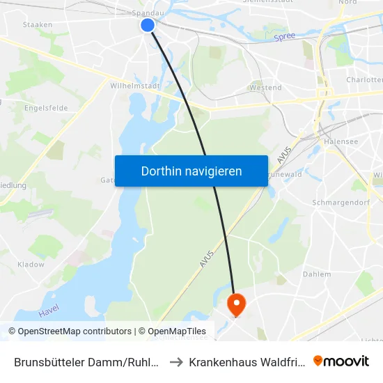 Brunsbütteler Damm/Ruhlebener Str. to Krankenhaus Waldfriede e. V. map