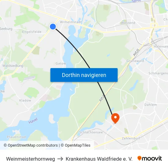 Weinmeisterhornweg to Krankenhaus Waldfriede e. V. map
