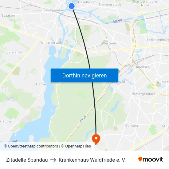 Zitadelle Spandau to Krankenhaus Waldfriede e. V. map