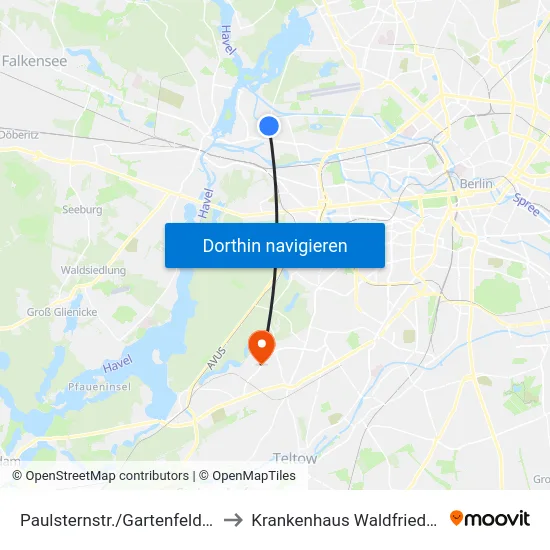 Paulsternstr./Gartenfelder Str. to Krankenhaus Waldfriede e. V. map