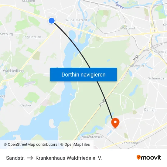 Sandstr. to Krankenhaus Waldfriede e. V. map
