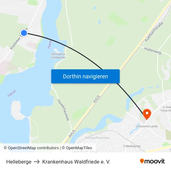 Helleberge to Krankenhaus Waldfriede e. V. map