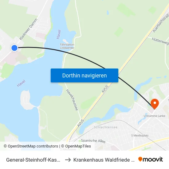 General-Steinhoff-Kaserne to Krankenhaus Waldfriede e. V. map