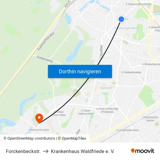 Forckenbeckstr. to Krankenhaus Waldfriede e. V. map