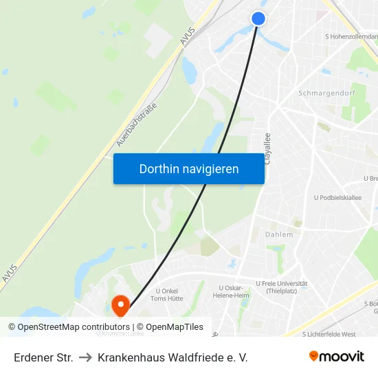 Erdener Str. to Krankenhaus Waldfriede e. V. map