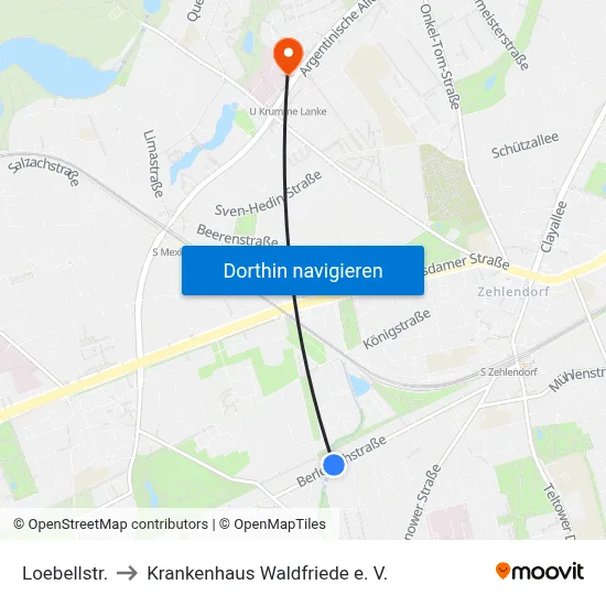 Loebellstr. to Krankenhaus Waldfriede e. V. map