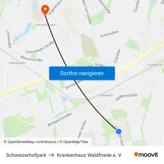 Schweizerhofpark to Krankenhaus Waldfriede e. V. map
