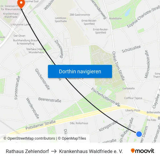 Rathaus Zehlendorf to Krankenhaus Waldfriede e. V. map