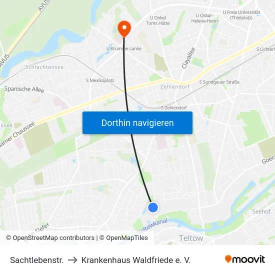 Sachtlebenstr. to Krankenhaus Waldfriede e. V. map