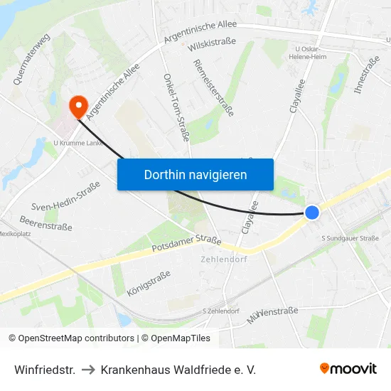 Winfriedstr. to Krankenhaus Waldfriede e. V. map