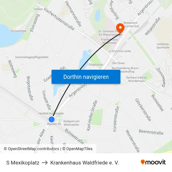 S Mexikoplatz to Krankenhaus Waldfriede e. V. map