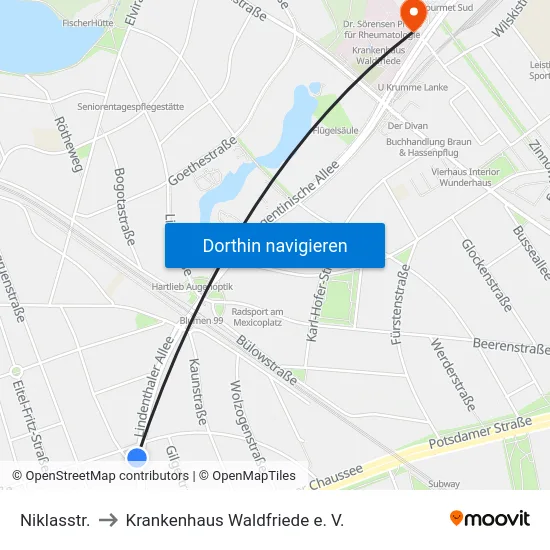 Niklasstr. to Krankenhaus Waldfriede e. V. map