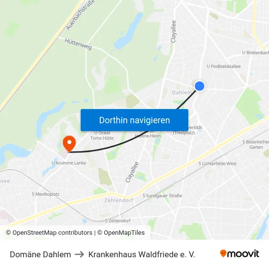 Domäne Dahlem to Krankenhaus Waldfriede e. V. map
