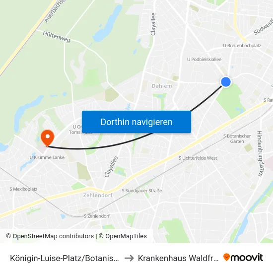 Königin-Luise-Platz/Botanischer Garten to Krankenhaus Waldfriede e. V. map