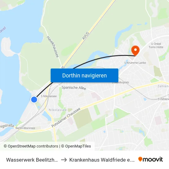 Wasserwerk Beelitzhof to Krankenhaus Waldfriede e. V. map