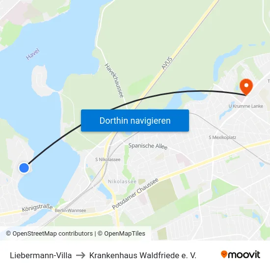 Liebermann-Villa to Krankenhaus Waldfriede e. V. map