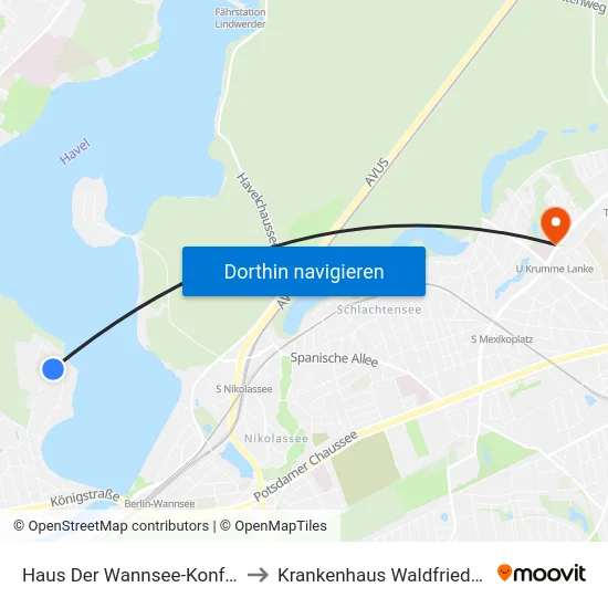 Haus Der Wannsee-Konferenz to Krankenhaus Waldfriede e. V. map