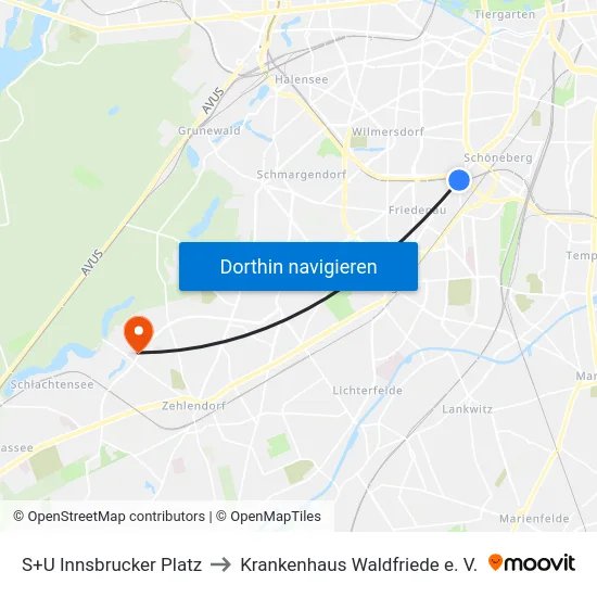 S+U Innsbrucker Platz to Krankenhaus Waldfriede e. V. map