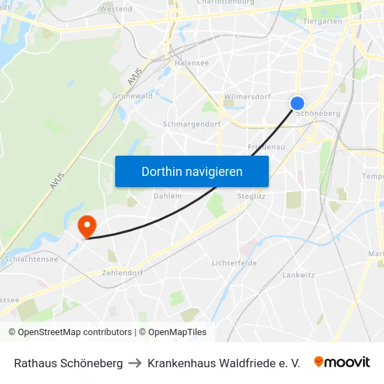 Rathaus Schöneberg to Krankenhaus Waldfriede e. V. map