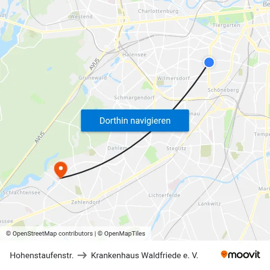 Hohenstaufenstr. to Krankenhaus Waldfriede e. V. map
