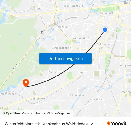Winterfeldtplatz to Krankenhaus Waldfriede e. V. map