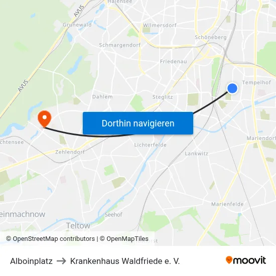 Alboinplatz to Krankenhaus Waldfriede e. V. map