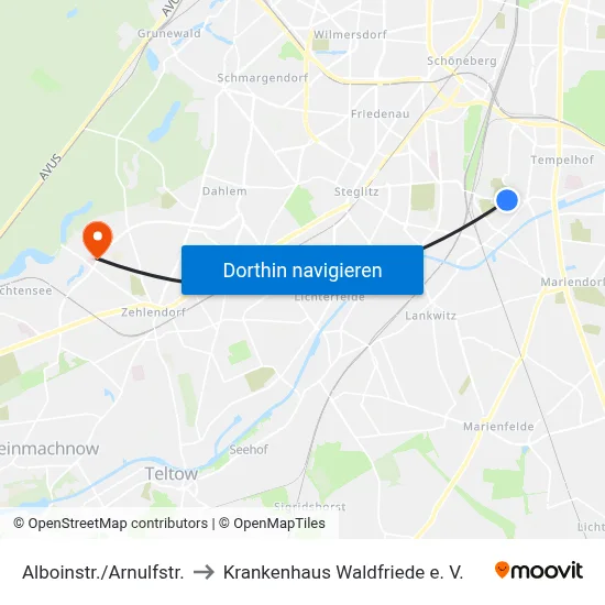 Alboinstr./Arnulfstr. to Krankenhaus Waldfriede e. V. map